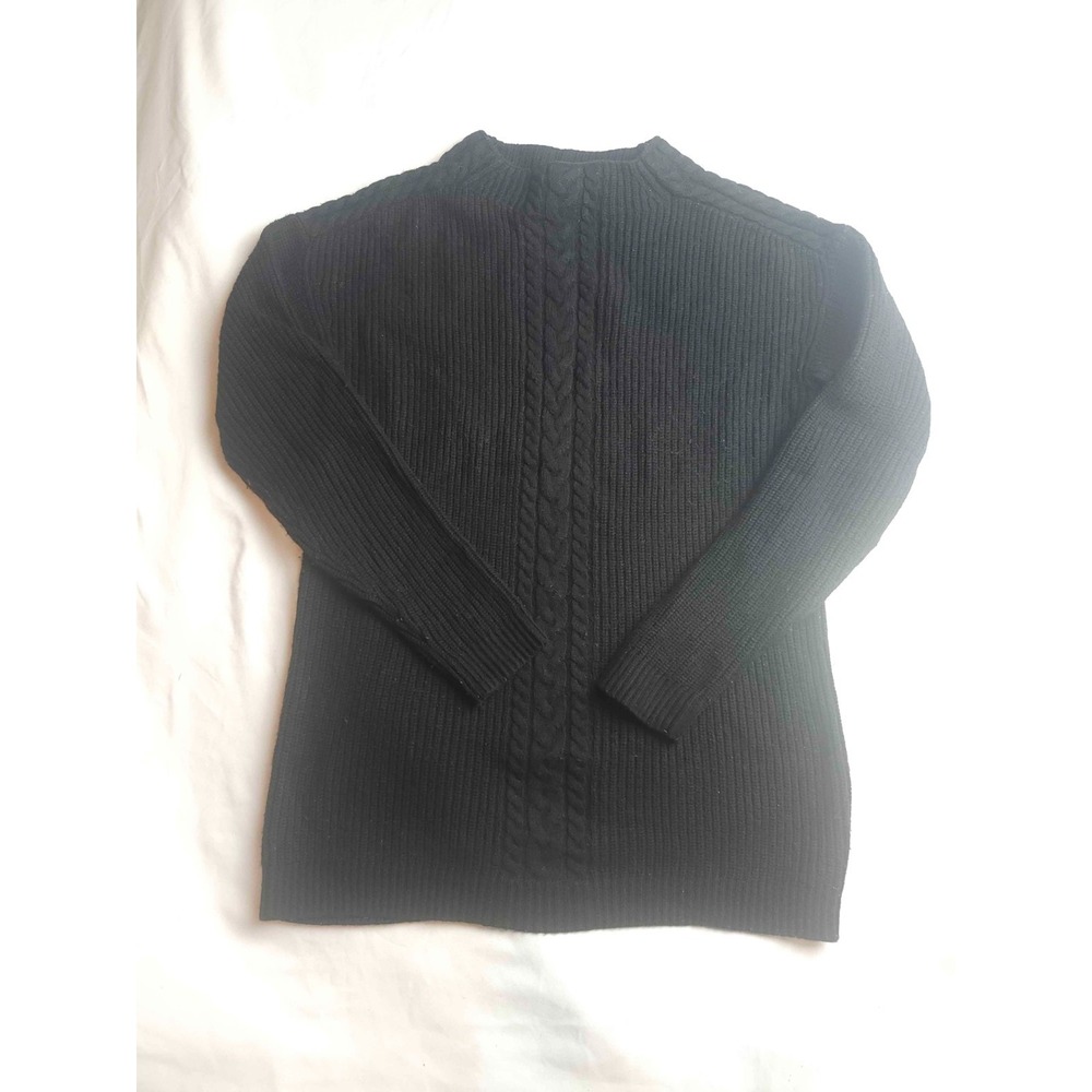 Talbots Sweater Womens Size XS Black Knit Mock Neck Cable Knit Lambs Wool Blend